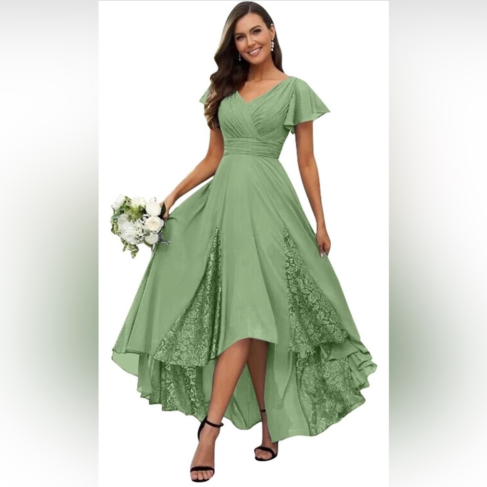 petyoo Tea Length Mother of The Bride Dresses for Wedding Chiffon Lace Appliques